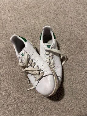 adidas White Sneakers with Green Heel Tab